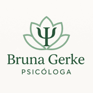 Logotipo da psicóloga Bruna Gerke com design acolhedor em tons de verde, simbolizando equilíbrio, serenidade e crescimento pessoal.