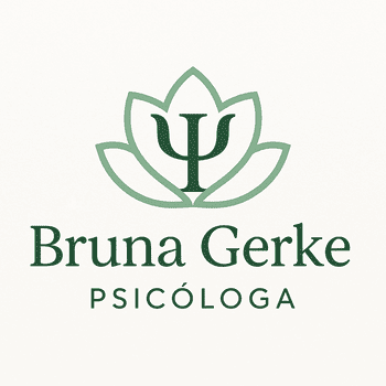 Logotipo da psicóloga Bruna Gerke com design acolhedor em tons de verde, simbolizando equilíbrio, serenidade e crescimento pessoal.